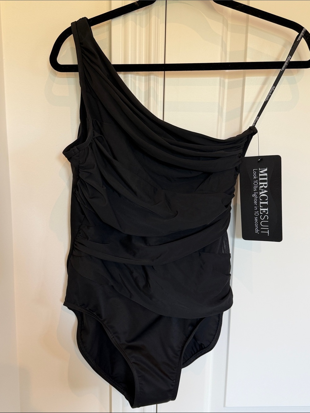 Miraclesuit Black One-Shoulder Draped Swimsuit